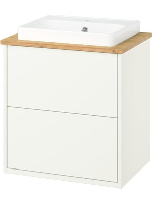 IKEA Beyaz-Bambu Lavabolu Banyo Dolabı 62X49X71 cm