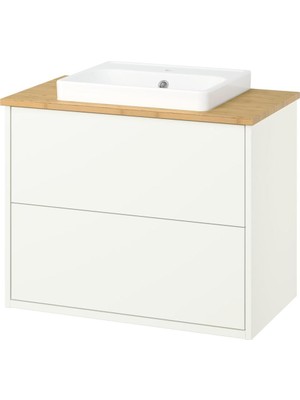 IKEA Beyaz-Bambu Lavabolu Banyo Dolabı 82X49X71 cm