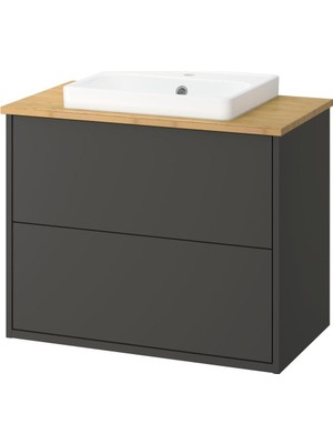 IKEA Koyu Gri-Bambu Lavabolu Banyo Dolabı 82X49X71 cm