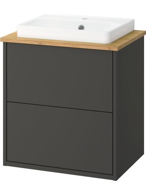 IKEA Koyu Gri-Bambu Lavabolu Banyo Dolabı 62X49X71 cm