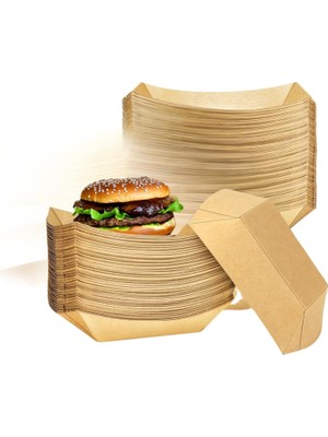 OEM Kağıt Tabak Büyük Boy 50'li Kullan At Gıda Sunum Tepsisi Sızdırmaz Hamburger Patates Sosisli Çerez Piknik Servis Için