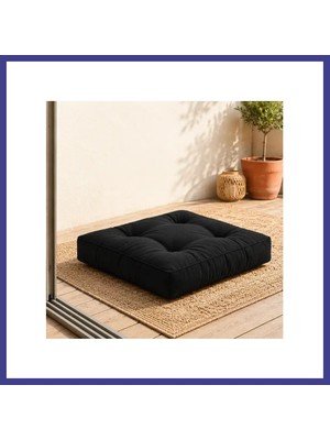 Bezos Kapitone Kare Yer Minderi · 60 × 60 × 5 cm | Siyah | Dış Mekân Mrl