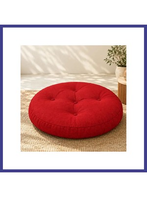 Bezos Kapitone Yuvarlak Yer Minderi · 60 × 60 × 8 cm | Kırmızı | Iç Mekân Mrl