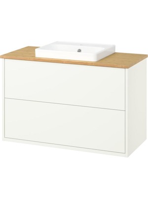 IKEA Beyaz-Bambu Lavabolu Banyo Dolabı 102X49X71 cm
