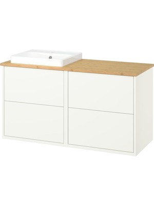 IKEA Beyaz-Bambu Lavabolu Banyo Dolabı 122X49X71 cm