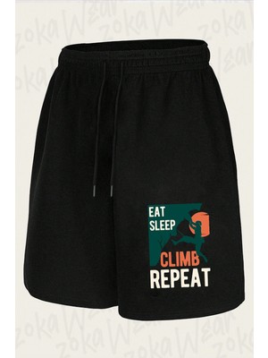 Zoka Wear Eat Sleep Rock Funny Rock Climbing Baskılı Şort Unisex