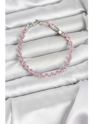 İlkyaz Fashion Zirkon Taşlı Pembe Kadın Bileklik 1 Adet