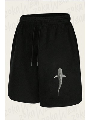 Zoka Wear Tiger Shark-Galeocerdo Cuvier Above Navy Blue Baskılı Şort Unisex