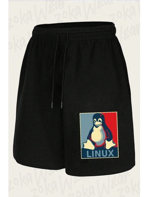 Zoka Wear Linux Tux Penguin Obama Poster Baskılı Şort Unisex