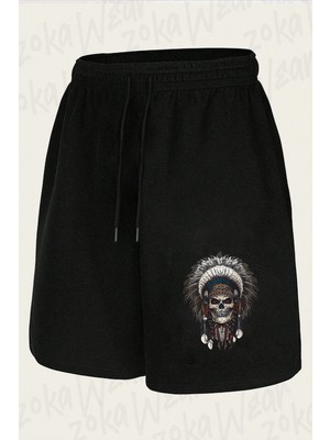 Zoka Wear Kizildereli Kurukafa Illustrasyon Baskılı Şort Unisex