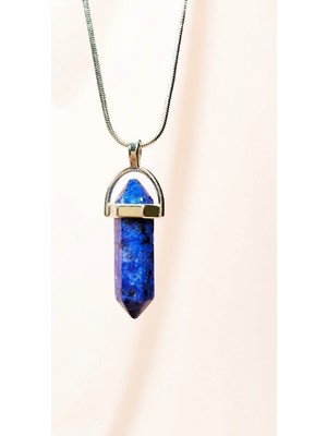 İlkyaz Fashion Ifk Lapis Lazuli Doğal Taşı Zincirli El Yapımı Tasarımlı Kolye Uç: 3,5 cm Zincir: 20 cm Kutulu