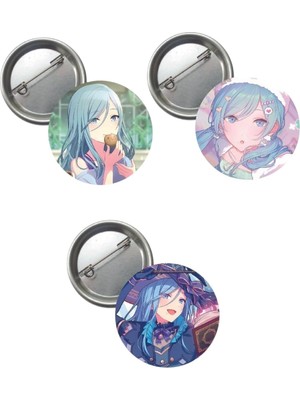 OEM Hatsune Miku Pjsekai Project Sekai Colorful Anime Buton Rozet 3 Adet 37MM Hinomori Shizuku