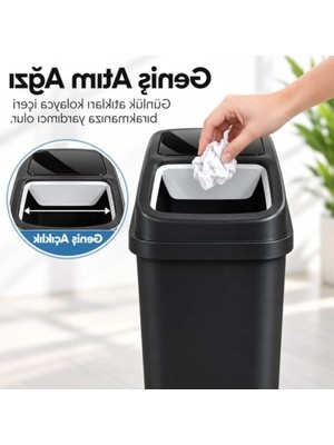 Mythriva Sallanır Kapaklı Plastik Çöp Kovası, Siyah Renk ve 17 Litre