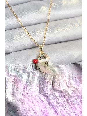İlkyaz Fashion Ifk 316L Çelik Zincir Gold Renk Şapkalı Kardan Adam Kafası Model Yılbaşı Temalı Kadın Kolye TCXBKO10703