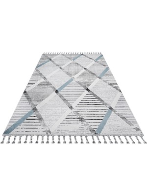 Hali.Net Gri Modern Geometrik Desenli Salon Halısı Düz Dokuma Koridor Yatak Odası