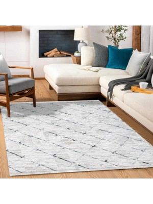 Hali.Net Gri Halı Modern Geometrik Desenli Salon Halısı Akrilik Koridor Iskandinav