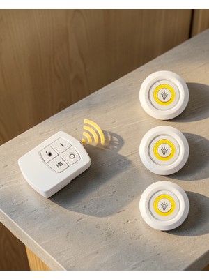 Lims Store 3'lü Uzaktan Kumandalı LED Işık Yapışkanlı Beyaz Işık UCZ3LÜLAMBA1