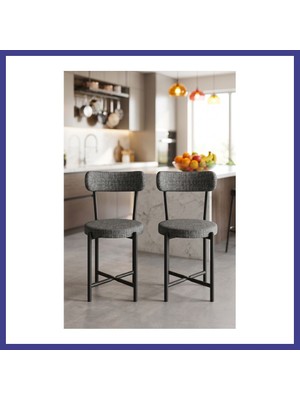 Bezos Sandalye 2 Adet Keten Kumaş Metal Ayak Modern Mutfak Sandalyesi Cafe Balkon Ofis Teddy 9813 Antrasit Mrl