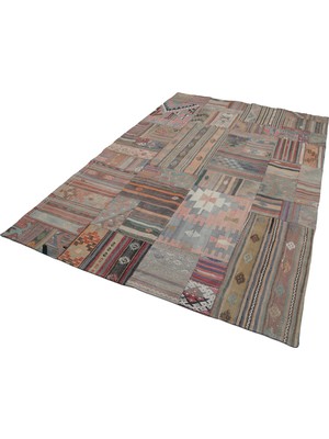 Hali.Net Kahverengi Patchwork Dokulu Salon Kilimi El Dokuma Yünlü Etnik Tasarım