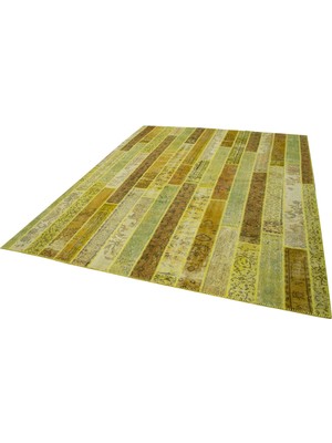 Hali.Net Sarı El Dokuma Halı Salon Halısı Modern Patchwork Desenli Bohem Eskitme Oturma Odası
