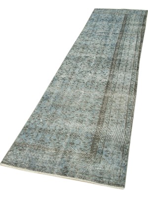 Hali.Net Mavi El Dokuma Koridor Halısı Soyut Desenli Vintage Stil Yün Pamuk Dokuma Model