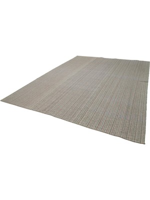 Hali.Net Gri El Dokuma Salon Kilimi Modern Çizgili Bukle Dokulu Çok Renkli Yün Pamuk Kilim