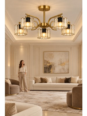 Esslight Asel 5’li Eskitme Plafonyer Kristal Taşlı Avize Salon Mutfak Yatak Odası