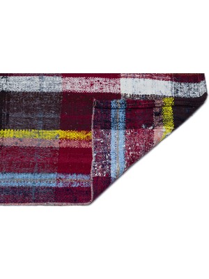 Hali.Net Bordo Çok Renkli El Dokuma Kilim Geometrik Desenli Yatak Odası ve Salon Kilimi Yün Pamuk