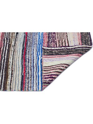 Hali.Net Krem Çok Renkli Çizgili Modern El Dokuma Kilim Salon ve Yatak Odası Için