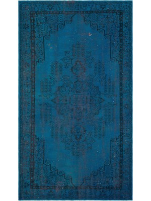 Hali.Net Petrol Mavisi Madalyon Desenli El Dokuma Salon Halısı Eskitme Vintage Stil