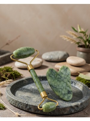 Lims Store Yüz Masaj Taşı Seti Gua Sha ve Roller Jade Taşı Model: Xxuczzzyeşimtaşı-1