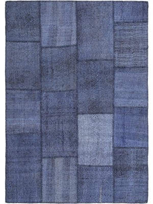 Hali.Net Mavi El Dokuma Salon Kilimi Modern Geometrik Desenli Yün Patchwork Koridor Için Tek Parça