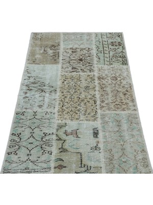 Hali.Net Bej El Dokuma Salon Halısı Modern Patchwork Desenli Yün Pamuk Karışımı Dikdörtgen
