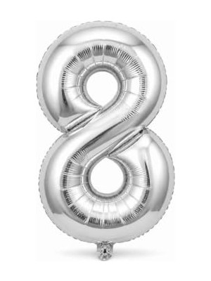 Busstier 34 Inç Rakam Folyo Balon, Gümüş, Doğum Günü, Yıl Dönümü ve Özel Gün Parti Dekorasyonu, 1 Adet, 8