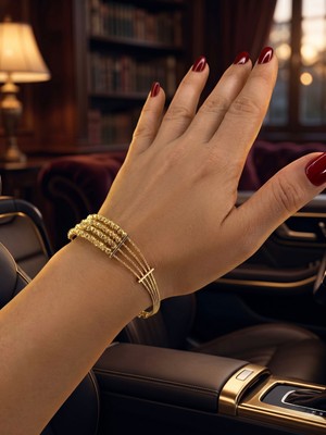 Altın Kaplama Gold Detaylı Dorika Toplu 4 Sıra Kelepçe Bileklik