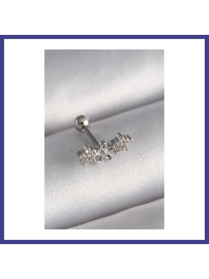 Bezos 316L Çelik Gümüş Renk Zirkon Taşlı Çiçek Tragus Piercing Mrl