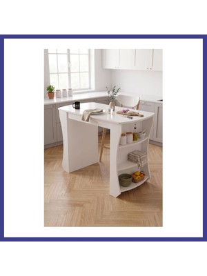 Bezos Mutfak Masası Mutfak Adası Ada Masa Bar Masası Kahvaltı Masası Raflı Çok Amaçlı Dolap Modern Masa 120X60 cm 9837 Beyaz Mrl