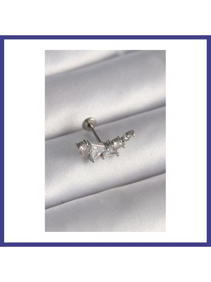 Bezos 316L Çelik Gümüş Renk Zirkon Taşlı Tragus Piercing Mrl