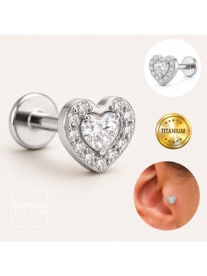 Khi-Zai Luxury Kalp Taşlı Titanyum Piercing Helix Flat Conch Burun Labret Kulak Tragus Küpe