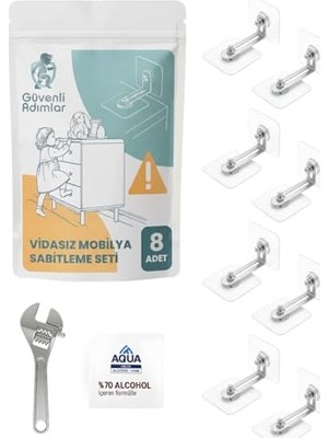 Die Grup Deprem Güvenliği Için Vidasız Mobilya Sabitleyici – Devrilme Önleyici Dolap ve Kitaplık Sabitleme Aparatı 8’li Avantaj Set