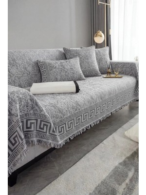 Bellevia Versace Desenli Koltuk Örtüsü 180X300 cm Kolları Kapatan Çekyat Örtüsü