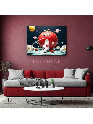 Touchvar Yatay Kanvas Tablo Çilek Ev ve Gezegenler Modern Tablo Ev Ofis Duvar Dekoru