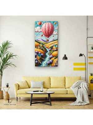 Touchvar Dikey Panoramik Kanvas Tablo Uçan Balon Köy Doğa Manzara Tablosu Ev Ofis Duvar Dekoru