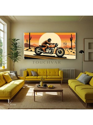 Touchvar Yatay Panoramik Kanvas Tablo Motosiklet Çöl Manzara Tablosu Ev Ofis Duvar Dekoru