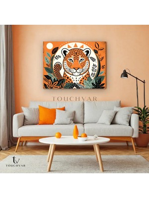Touchvar Yatay Kanvas Tablo Leopar Yaprak Hayvan Tablosu Ev Ofis Duvar Dekoru