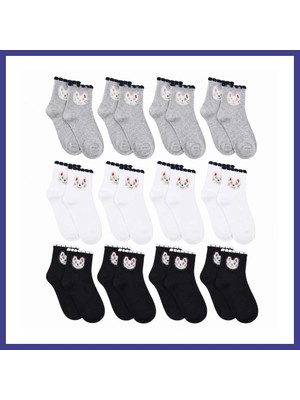 Bezos Kadın Kedi Desenli Kısa Konç Çorap 12'li Paket, %80 Pamuklu Dikişsiz Burun, Nefes Alan Yumuşak Bilek Çorabı, Gri Siyah Beyaz · Beden: 36-40 · Renk: Çok Renkli 12 Li Mrl