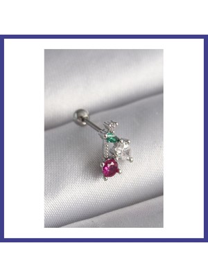 Bezos 316L Çelik Gümüş Renk Zirkon Taşlı Tragus Piercing Mrl
