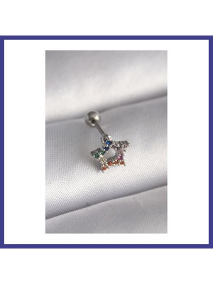 Bezos 316L Çelik Gümüş Renk Renkli Zirkon Taşlı Yıldız Model Tragus Piercing Mrl