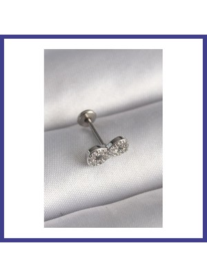 Bezos 316L Çelik Gümüş Renk Zirkon Taşlı Sonsuzluk Model Tragus Piercing Mrl