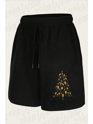 Zoka Wear Kadeh Yeni Yil Cam Agac Yilbasi Baskılı Şort Unisex